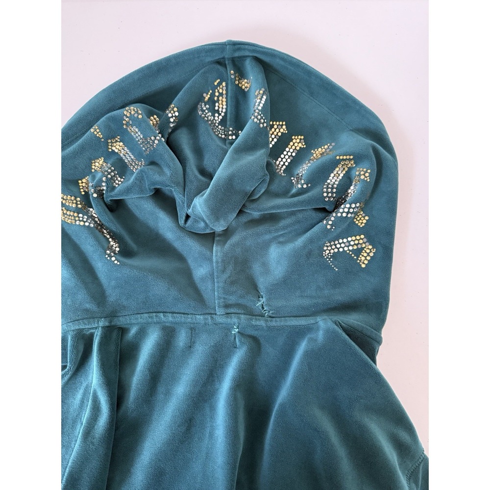 Juicy Couture Y2K Jumpsuit‎ Women's XS Velour Teal Hooded Track Soft Feel - Picture 6 of 12
